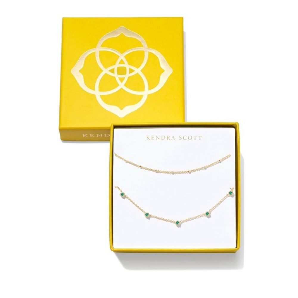 Kendra Scott Mandy Strand Necklace Gift Set 2 pc Gold/Green